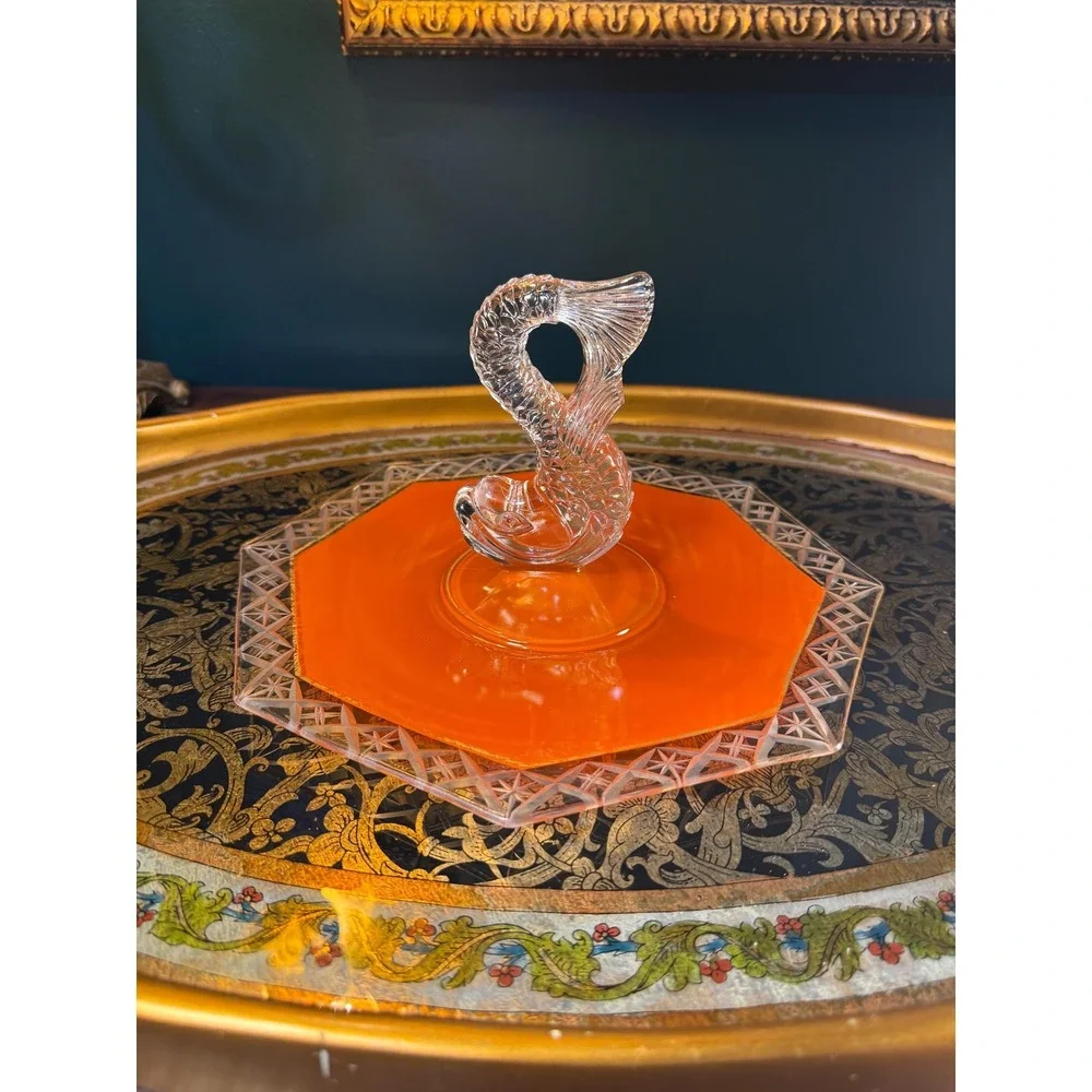 Vintage Glass Fish Handle Tray:‎ Mid-Century Coastal Decor